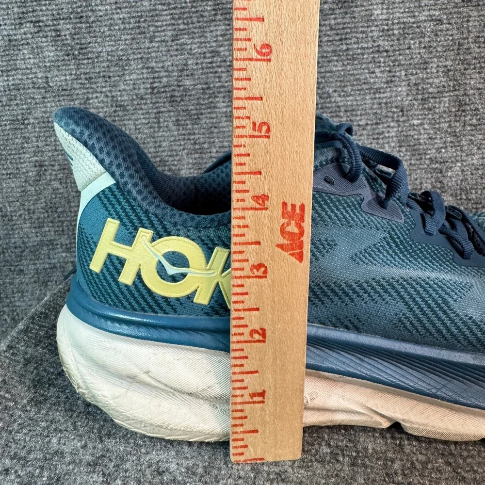 Hoka Clifton 9 Mens Teal Blue Yellow Running Shoes 1127895-BBLC Size 11
